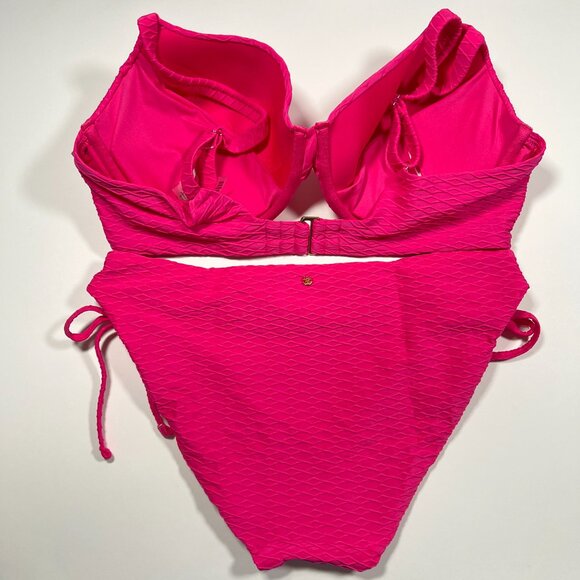 Victoria Secret 32C S TWIST FRONT Push Up Bikini Top Bottom Set Textured Pink - Picture 2 of 14